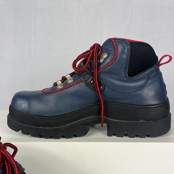 Vintage Y2K Tommy Hilfiger Navy Blue Chunky Leather Boots Lug Sole. - Picture 4 of 16